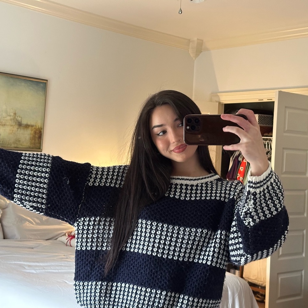Navy and White Striped Sweater